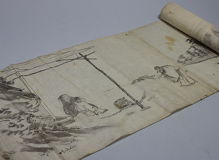 都涼音】古筆 肉筆 時代水墨画 深山訪仙図 捲り 希少(水墨画)｜売買