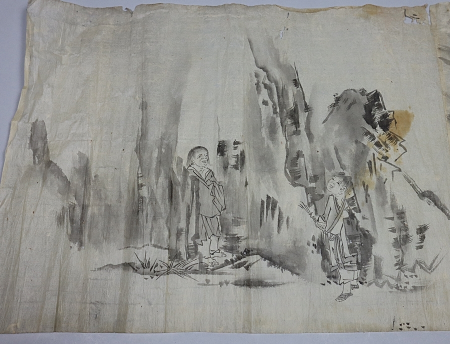 都涼音】古筆 肉筆 時代水墨画 深山訪仙図 捲り 希少(水墨画)｜売買