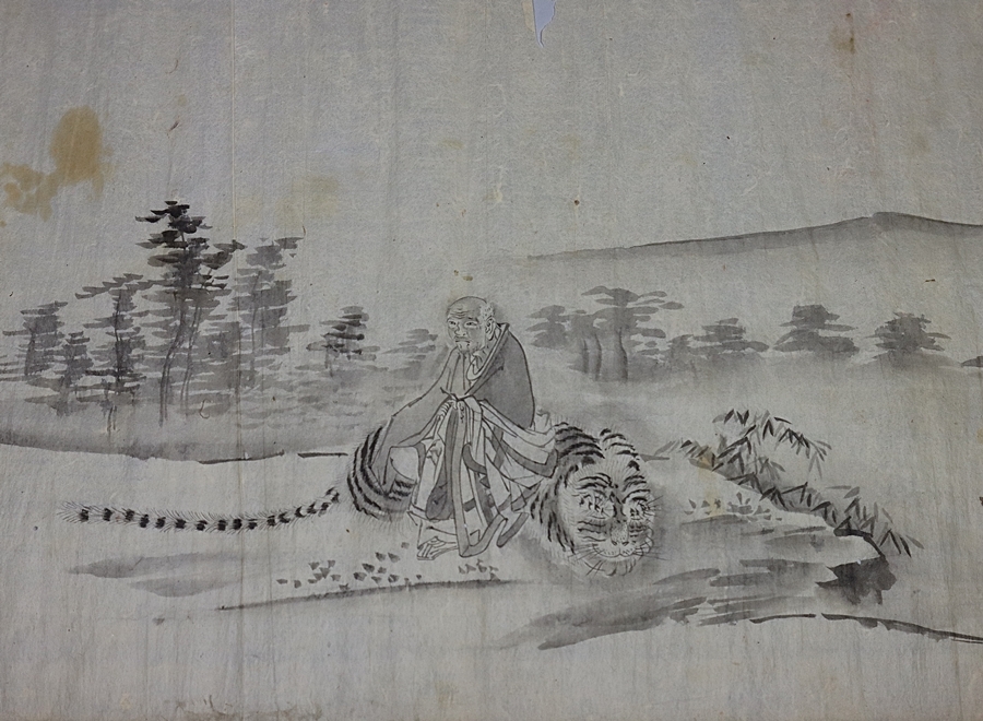 都涼音】古筆 肉筆 時代水墨画 深山訪仙図 捲り 希少(水墨画)｜売買