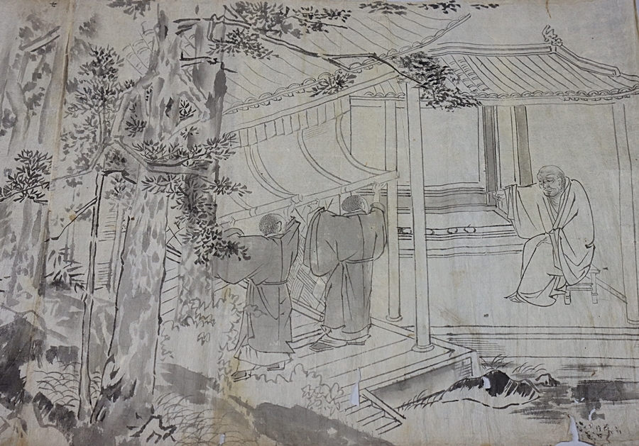 都涼音】古筆 肉筆 時代水墨画 深山訪仙図 捲り 希少(水墨画)｜売買