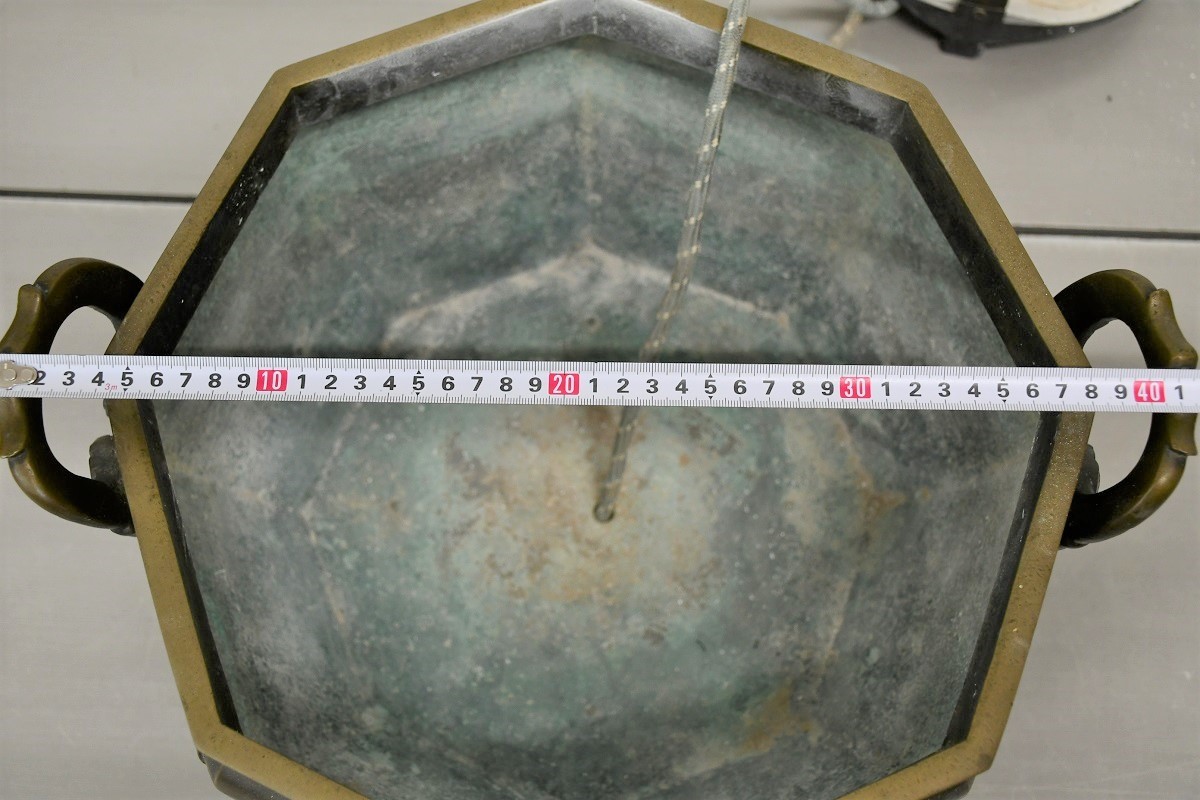 NY6-273【現状品】ヒーター付き火鉢 金属製火鉢 銅製 虎 龍模様 火鉢