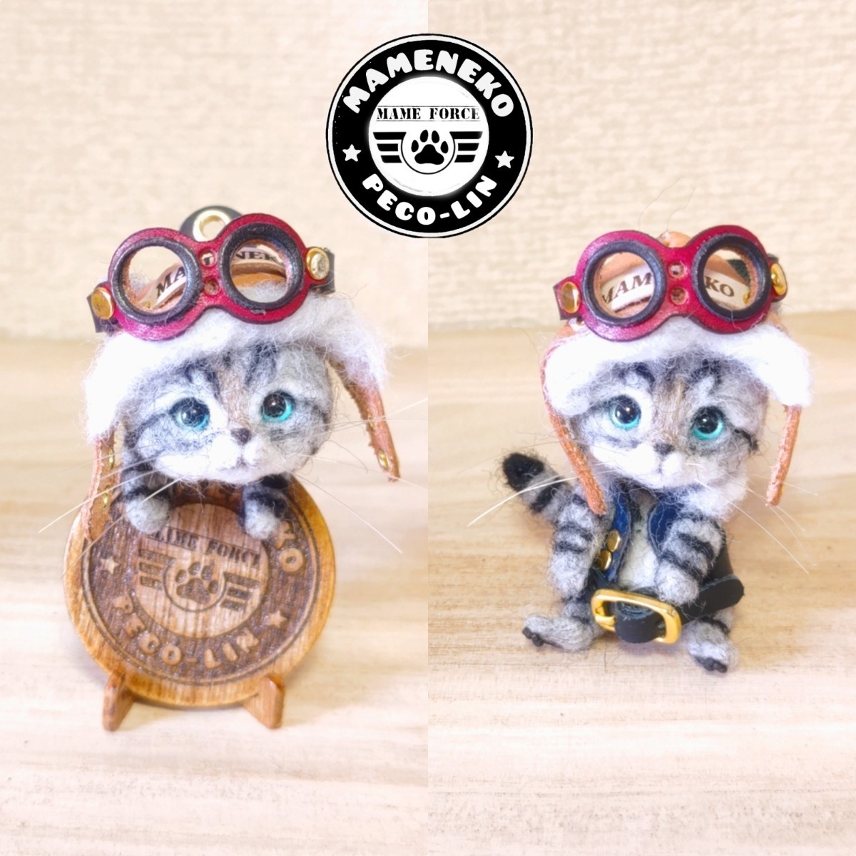 PECO-LIN ミニチュアぬいぐるみ 羊毛フェルト 豆猫バイク イエロー 