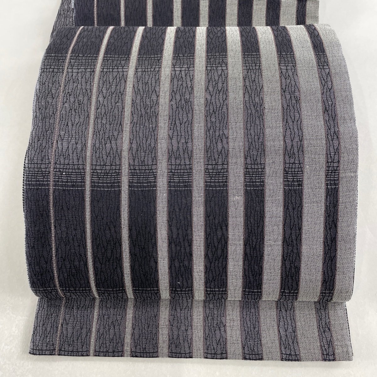 袋帯 美品 秀品 縞 灰色 六通 正絹 【中古】