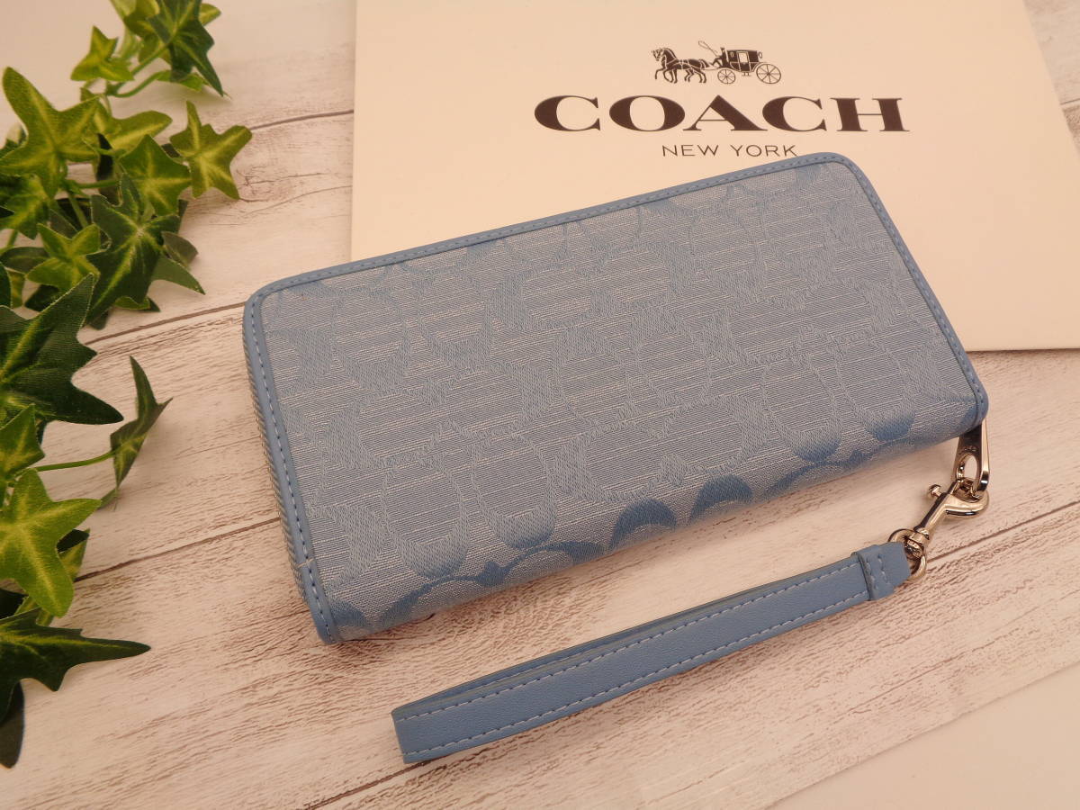 未使用 正規品 151 新品 同様 コーチ COACH 長財布 ブルー 水色 