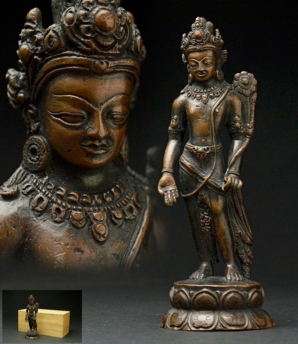 ☆ *中国古玩*　時代古銅立仏像 明時代か？ 6A1 中国 北魏 魏朝 古銅 青銅 銅製 仏像 佛像 仏教美術 時代物 箱付 高