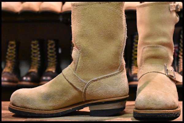 【9D 良品 PT99刺繍 ベルト位置低い】レッドウィング 8268 スエード エンジニア タン ラフアウト スチールトゥ ブーツ redwing HOPESMORE