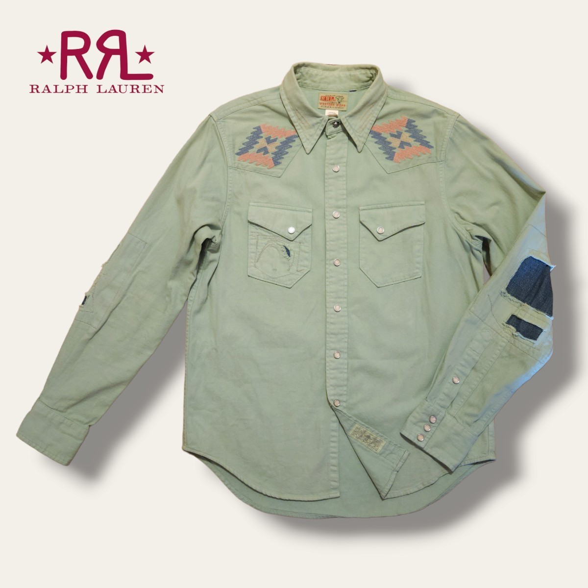 希少】RRL 隠れる パッチワーク デニムシャツ ウエスタンシャツ