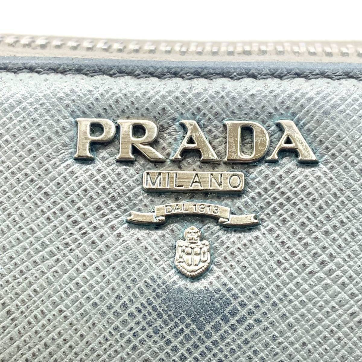 美品【希少カラー グレー】PRADA プラダ 長財布 ジッピー ラウンド 