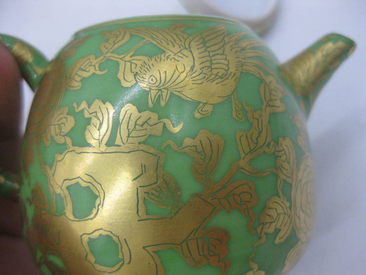 1円～】平安 清昌 萌黄金襴手 花鳥文 茶銚 急須 共箱 茶道具 清