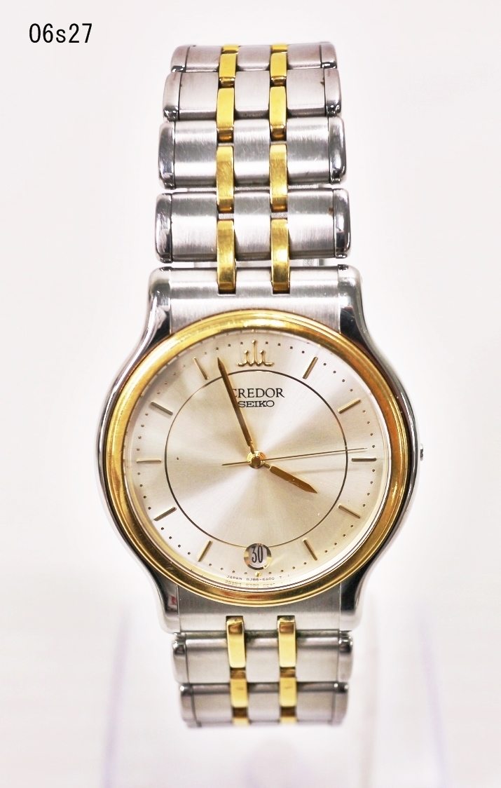 O6s27 SEIKO セイコー CREDOR 8J86-6A00 18KT/SS クォーツ リューズ無し 留め具不具合あり 現在不動 60サイズ