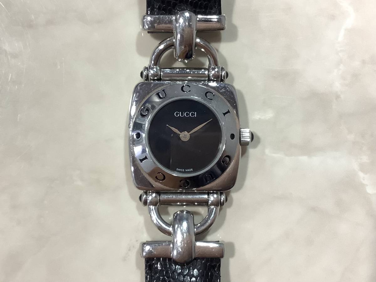 1円〜 GUCCI グッチ 6300L ホ－スビット SS×革ベルト ブラック文字盤