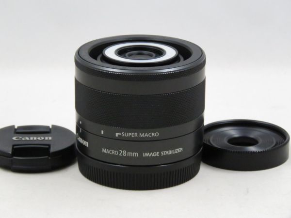 [20242Y1]★ほぼ新品級★CANON EF-M 28mm F3.5 MACRO IS STM 専用フード付き