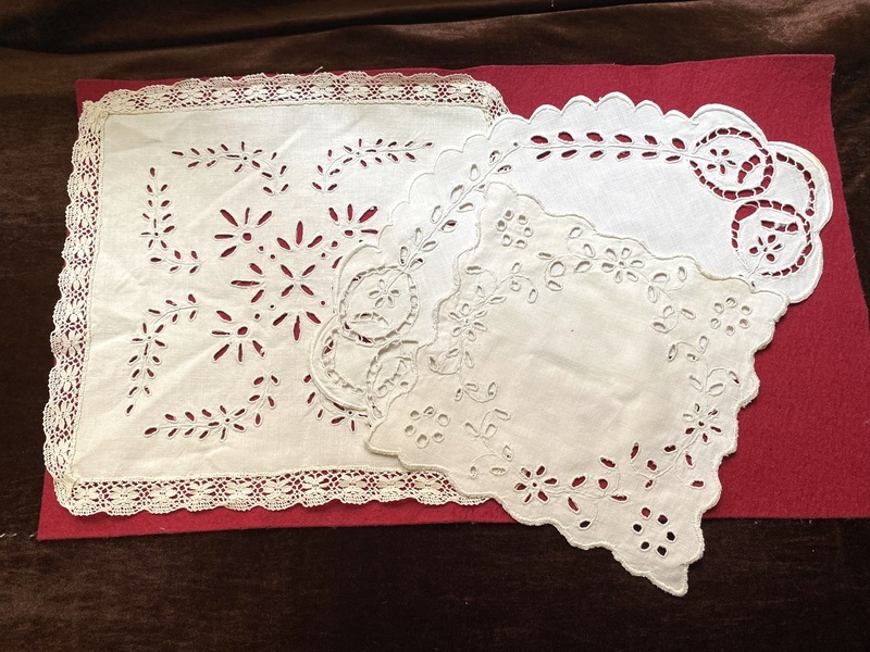 ★素敵！フランスアンティーク手刺繍ドイリー3点セット