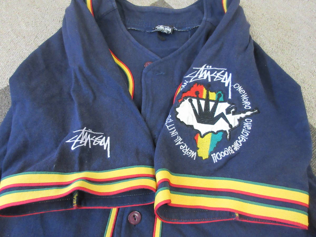 90s STUSSY ベースボールシャツ 黒タグ ラスタ クラウン ヴィンテージ 