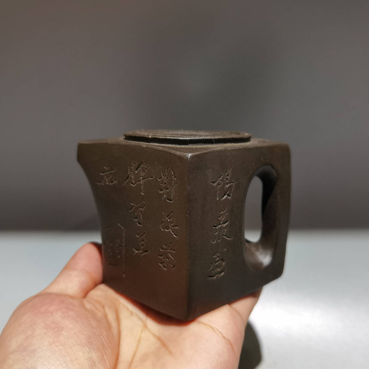 【希少】 特大 茶入 茶壺 茶道具 ヴィンテージ ♢中国？紫泥 梨地 紫砂 竹節 浮き彫り文様 茶壺？宜興窯 煎茶 茶道具