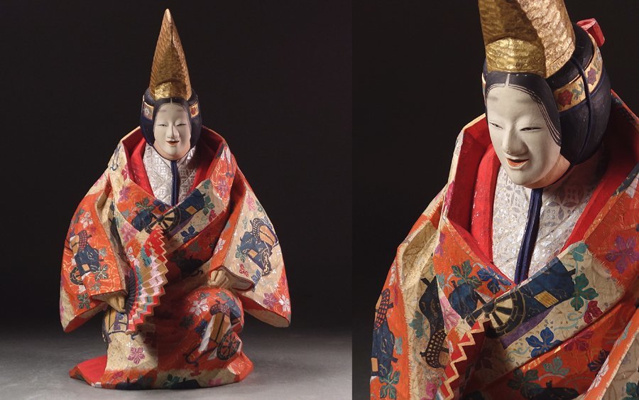 日本美術家連盟 芸術家 彫刻家 吉田満 勇馬 レリーフ ∇花∇日本美術院院友の彫刻家 吉田満 秀逸作 木彫彩色能人形 静 共箱