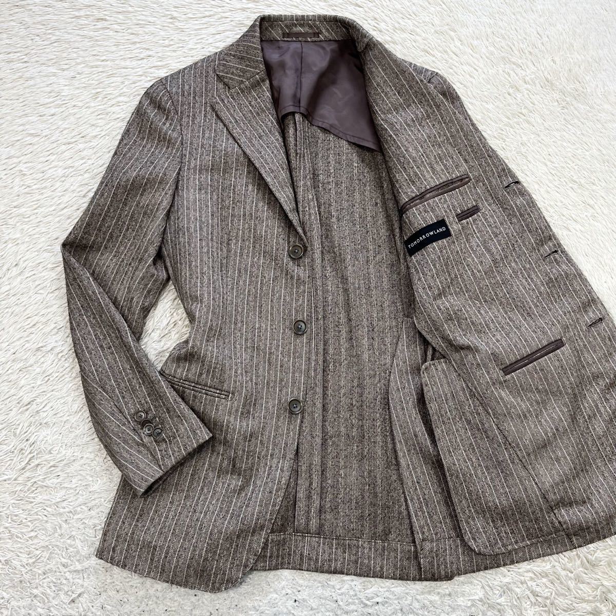 トゥモローランド　ロロピアーナ【贅の極】TOMORROWLAND Loro Piana テーラードジャケット　ベージュ　ストライプ