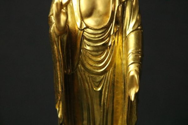 仏教美術 仏像 放射頭光唐草光背蓮華台座 阿弥陀如来立像◇高さ34.5cm