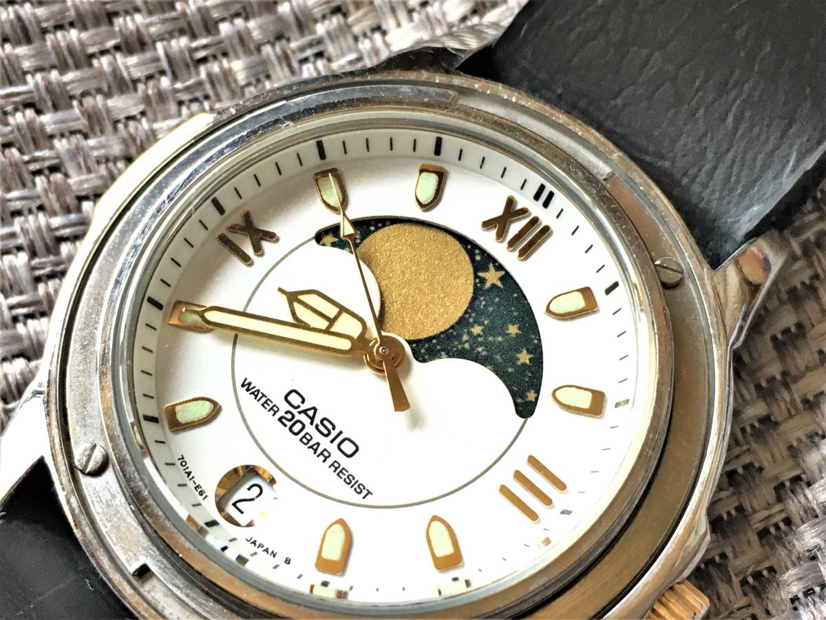 稼働ジャンク CASIO ムーンフェイズ ベゼルなし 稼働中 MD-738 20BAR