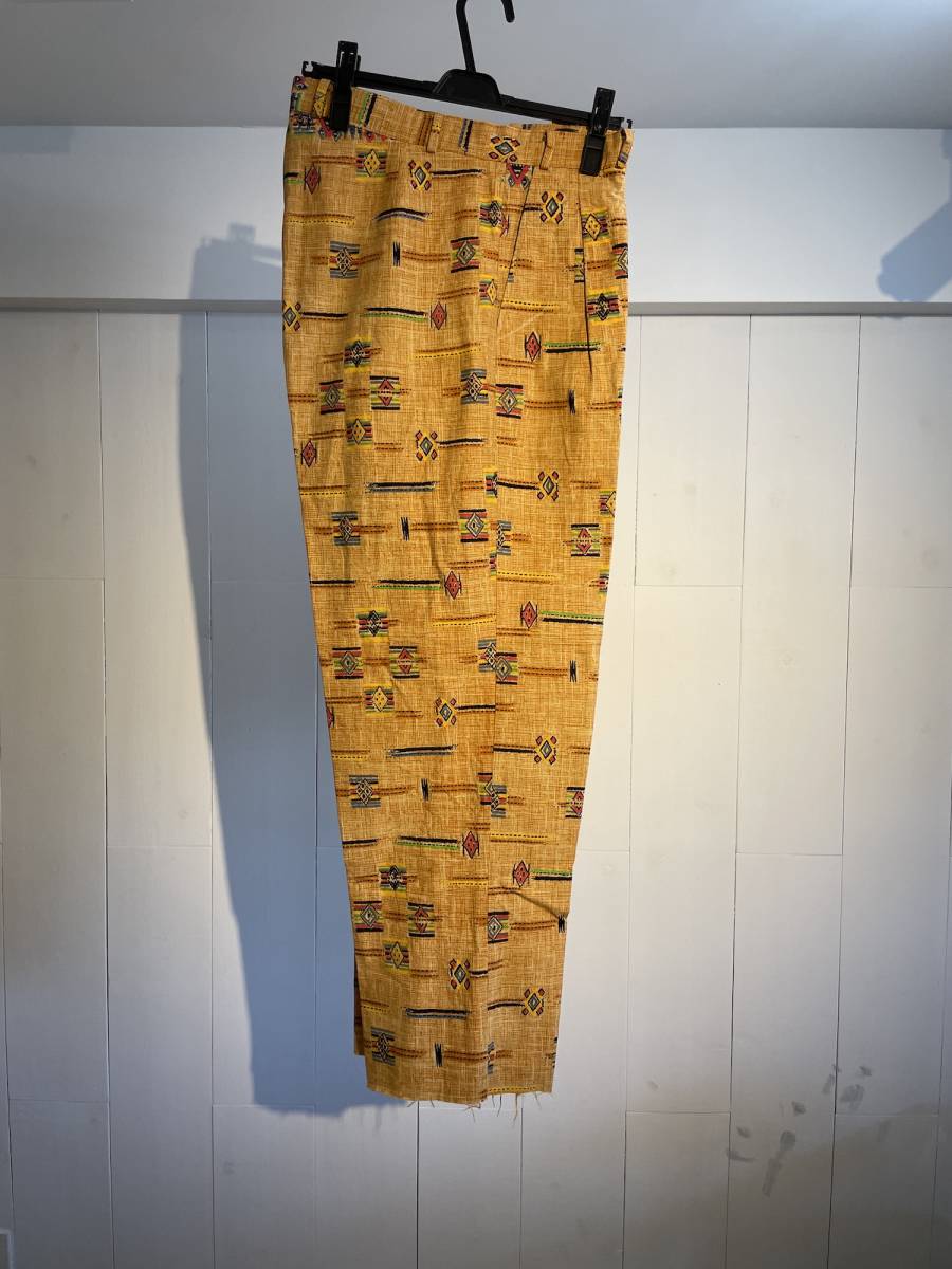 デザイン古着 柄プリント ワイドパンツ オレンジ XL 送料無料