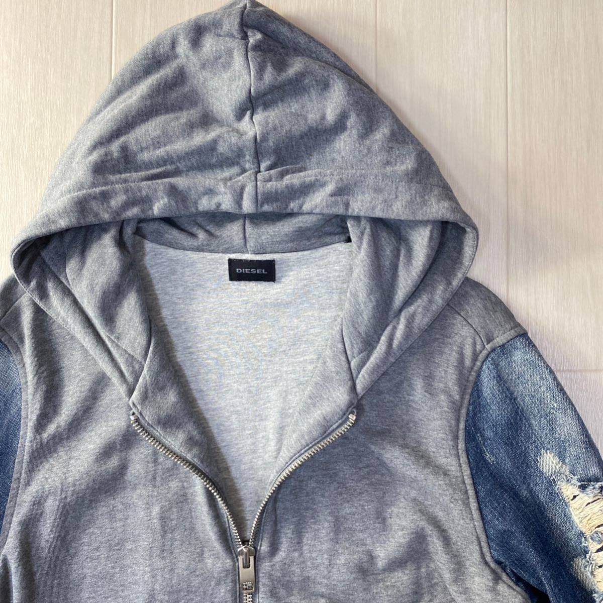 ディーゼル/DIESEL】袖ダメージ加工デニム☆ 異素材切替え コンビ  