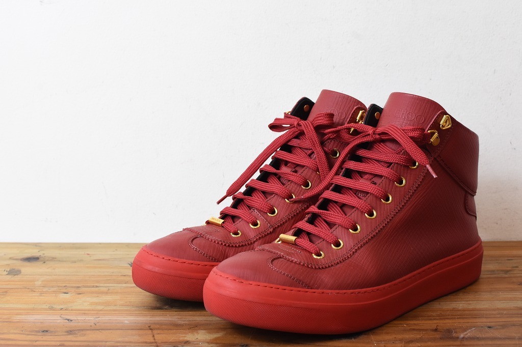 2035 高級 近年モデル JIMMY CHOO ジミーチュウ レザー ハイカット スニーカー シューズ 靴 レッド 42サイズ