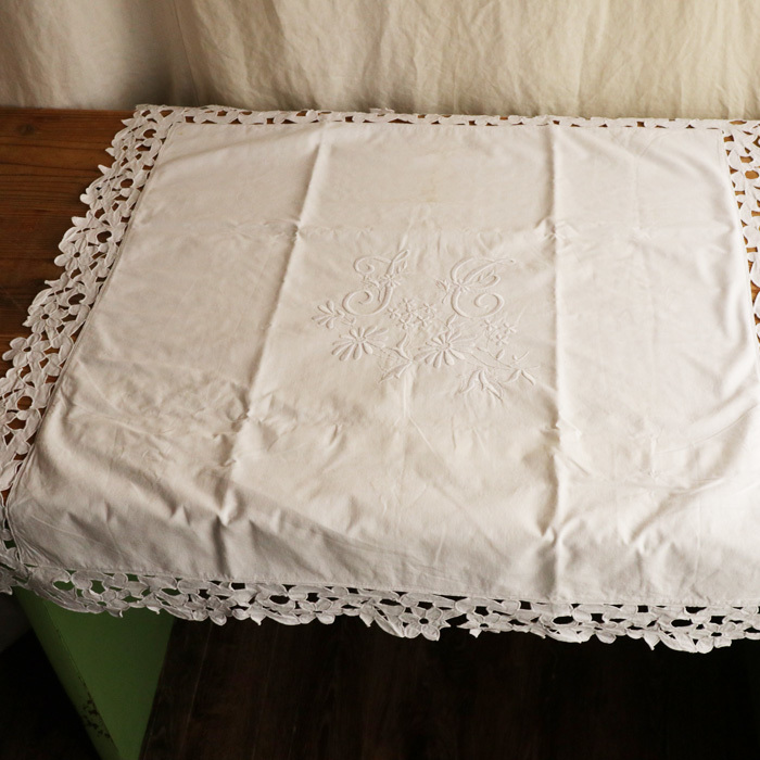 350】フランス アンティーク ヴィンテージ 手刺繍 イニシャル