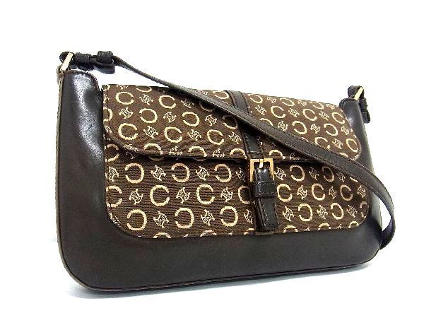 1円 CELINE セリーヌ Cマカダム ナイロンキャンバス×レザー ショルダーバッグ 肩掛けかばん ブラウン系 AN8027