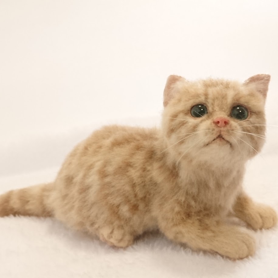 LocoMocoNeco 羊毛フェルト 空を見上げるマンチカンの子猫 