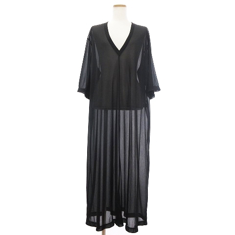 ユナイテッドアローズ UNITED ARROWS アストラット ASTRAET シアー ワンピース ロング Vネック 五分袖 黒 ブラック ■SM1 レディース