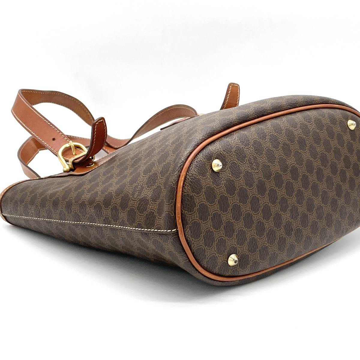 1円 良品 CELINE セリーヌ PVC マカダム セカンド バッグ ブラウン K93 1円☆正規良品セリーヌコインケース がま口 マカダム柄 PVC 茶