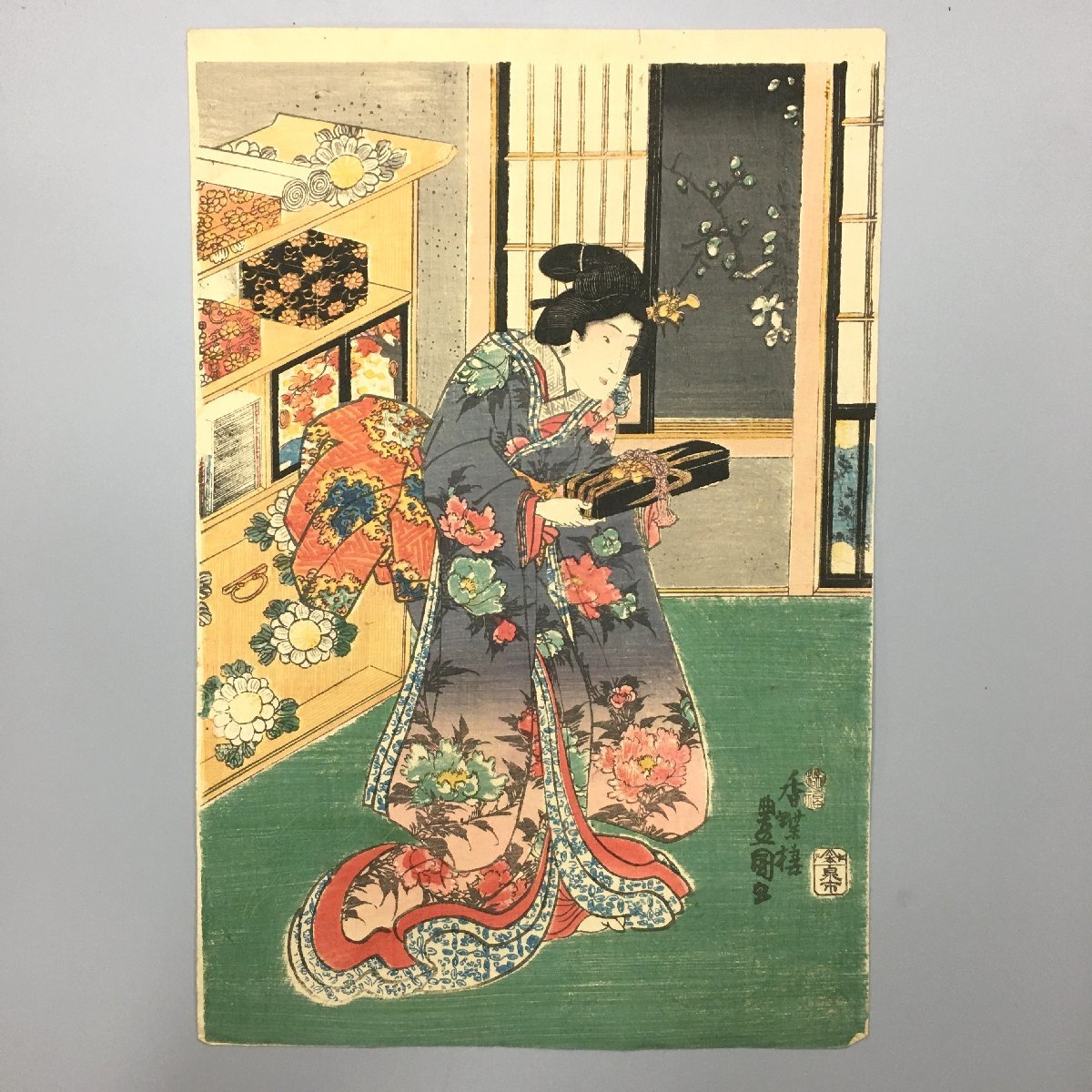 3519 歌川国貞 浮世絵 美人画 「香蝶楼」 三枚続 額装品⁄錦絵 扁額