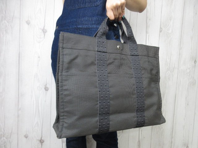 極美品 HERMES エルメス エールラインMM トートバッグ ハンドバッグ バッグ キャンバス グレー A4収納可 メンズ 62068