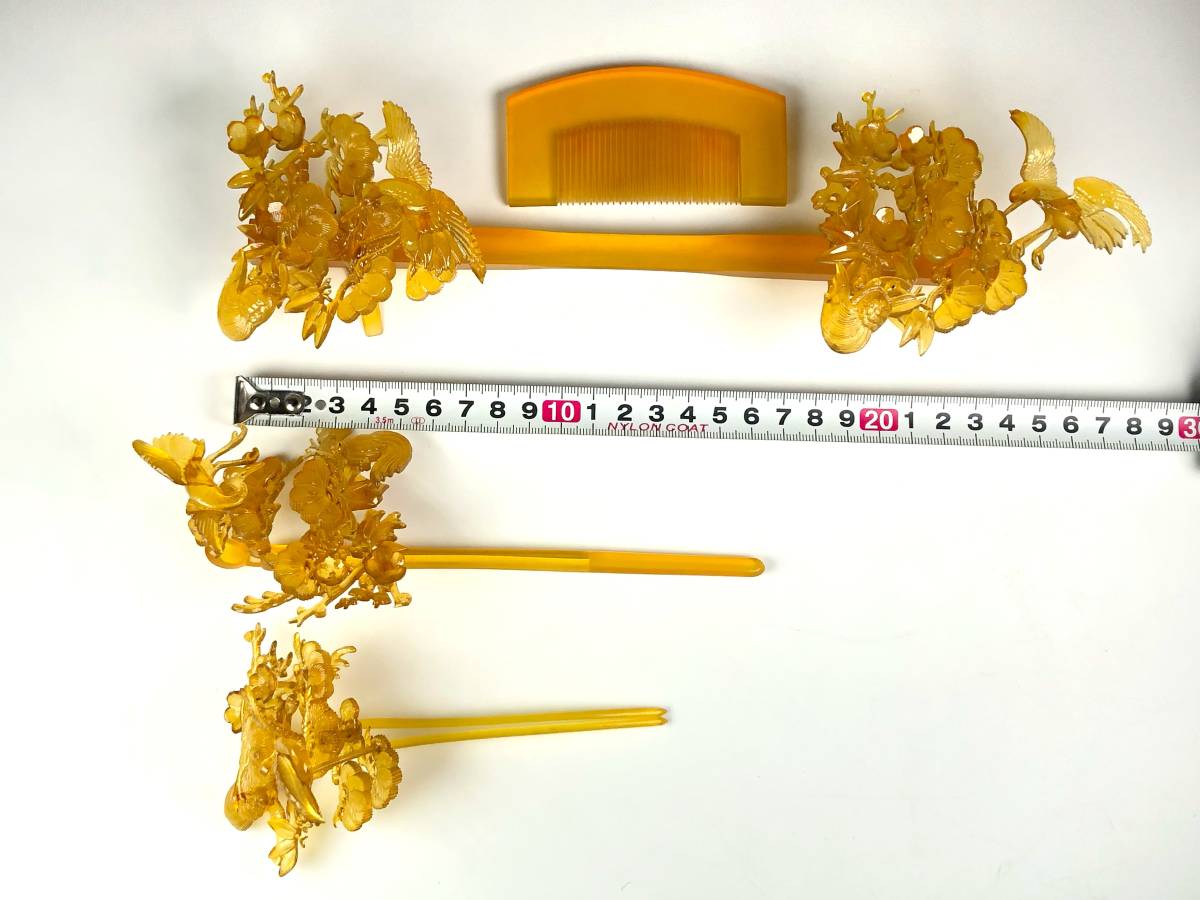 鼈甲 花嫁髪飾り べっ甲櫛 桐箱入り 簪セット 和装小物(かんざし 