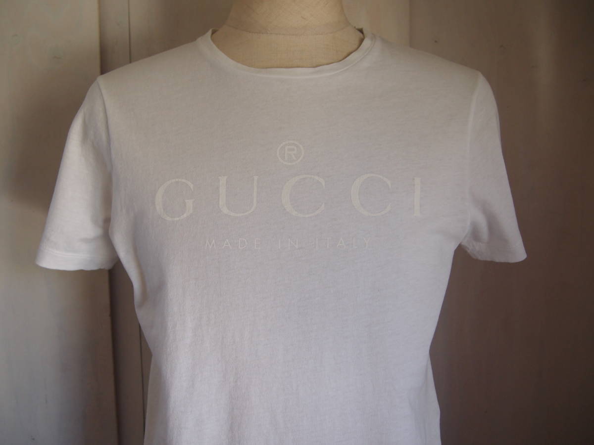 グッチ GUCCI ロゴ Tシャツ メンズM ホワイトxホワイト GUCCI Tシャツ