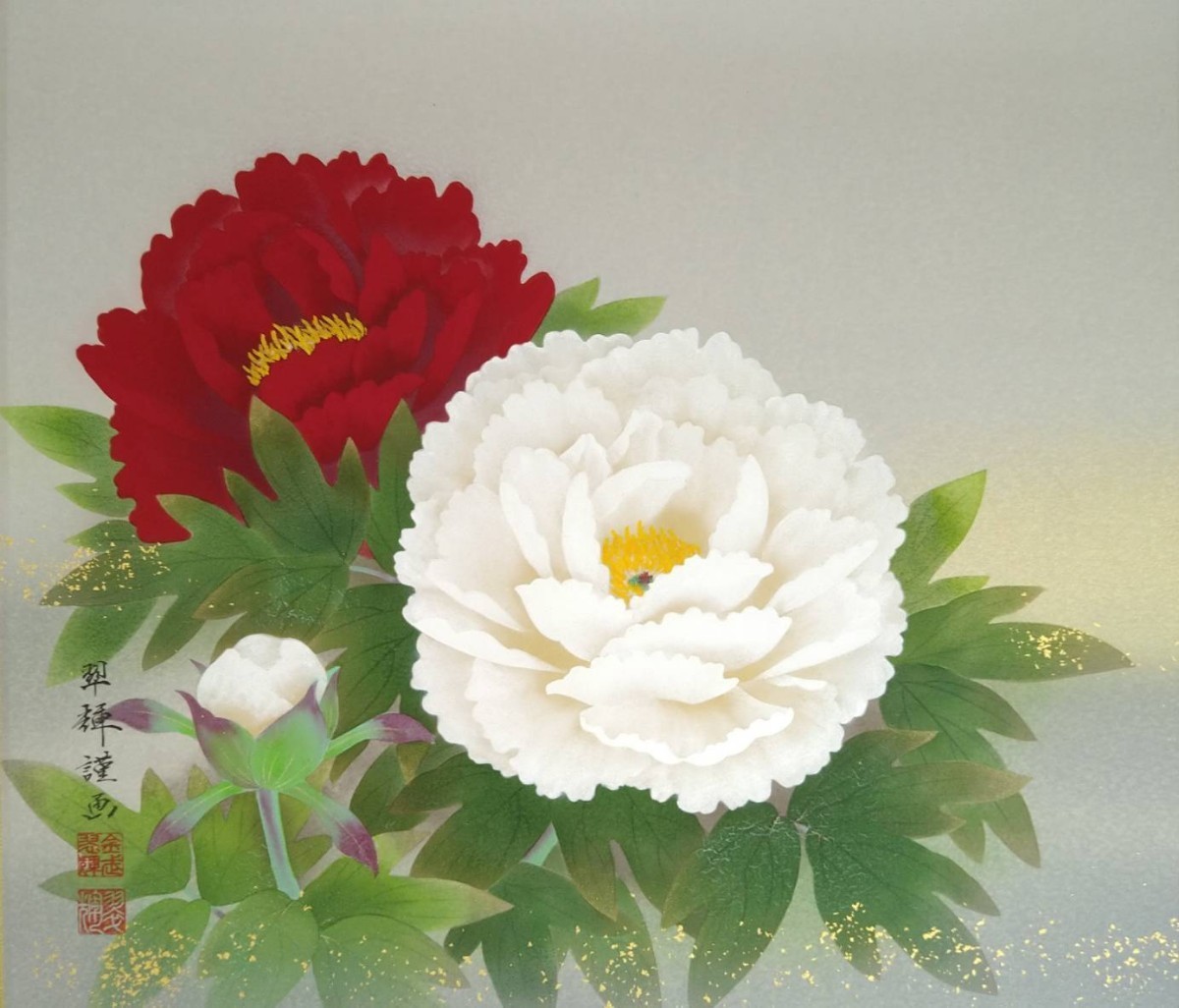 日本画作品「造花Ⅱ」 光触媒 光の楽園 サマーリリー【アートフラワー 造花】(2597A230 絵画