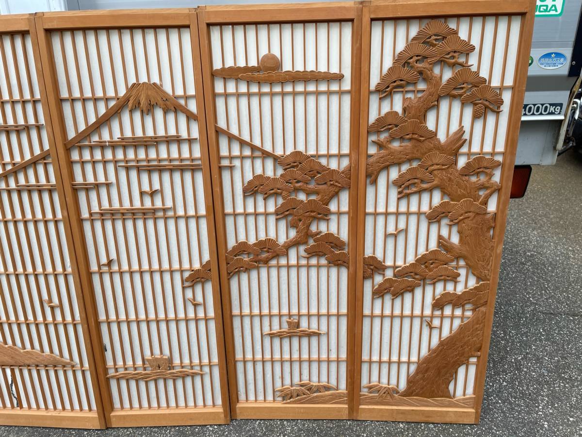 書院欄間 時代建具 富士 月見 船 4枚組 井波彫刻 【公式通販】