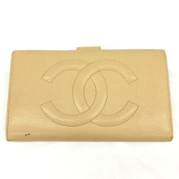 【BGAU2053】シャネル　キャビア　長財布　ベージュ系 CHANEL シャネル キャビアスキン 長財布 財布