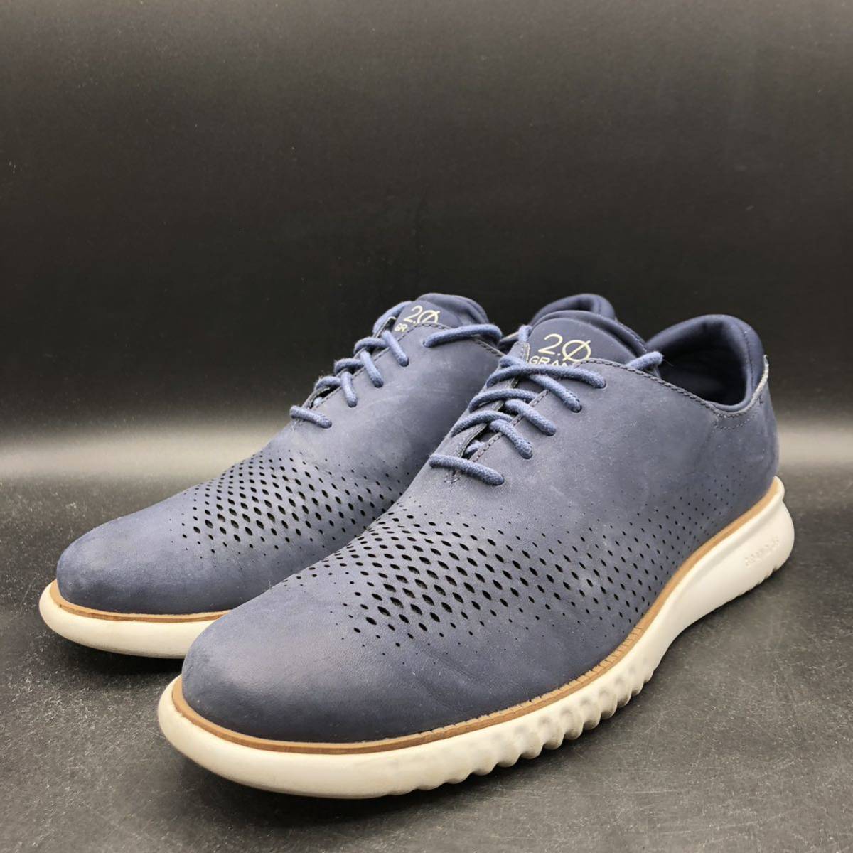 M1000 良品 COLEHAAN コールハーン 2.0ゼログランド レザースニーカー メンズ 10M 27.5cm相当 ネイビー 紺 シューズ GRAND OS