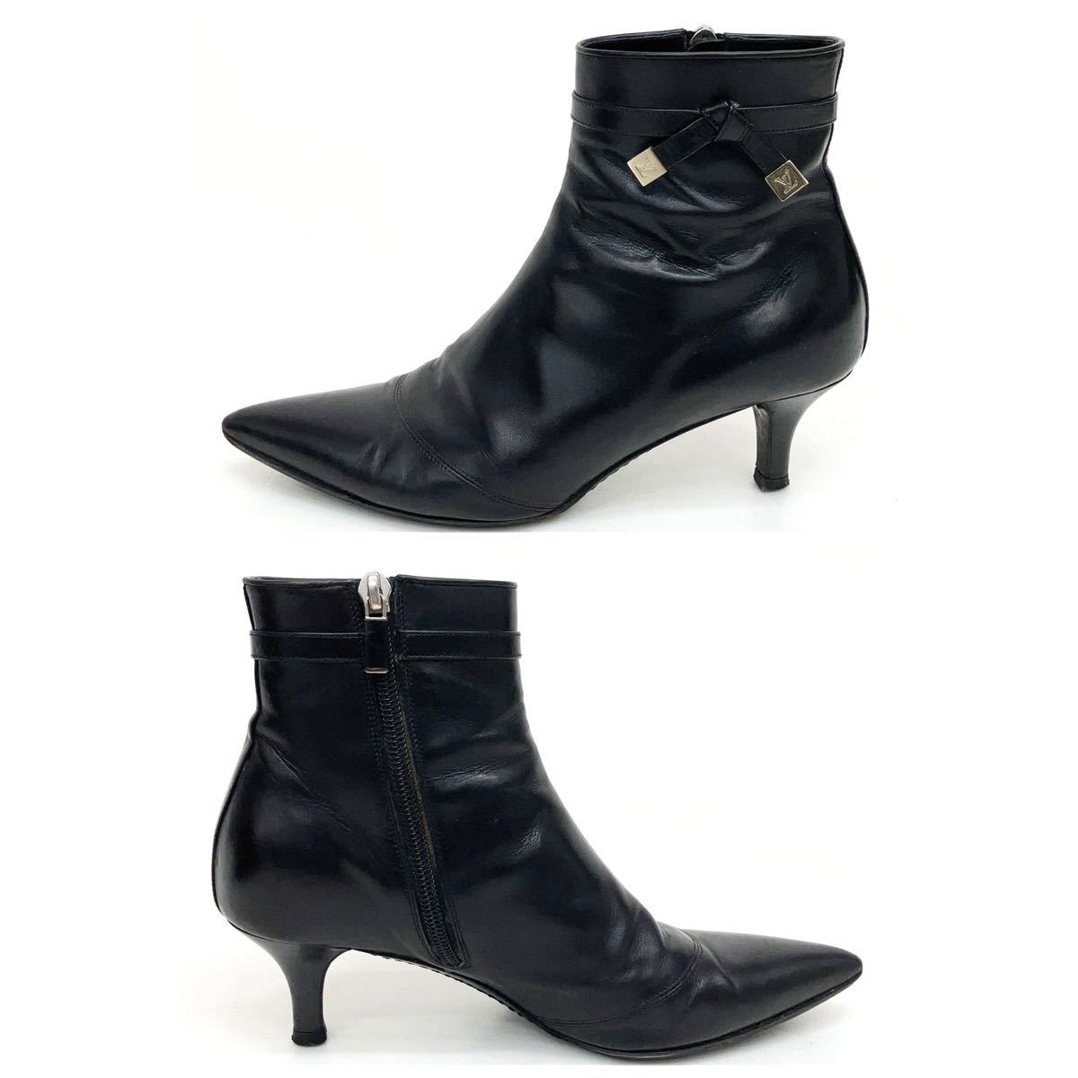 美品　LOIS VUITTON ルイ・ヴィトン　ショートブーツ(8,5)革靴 黒 ルイヴィトン Louis Vuitton B00063 レザー ヒール ショートブーツ