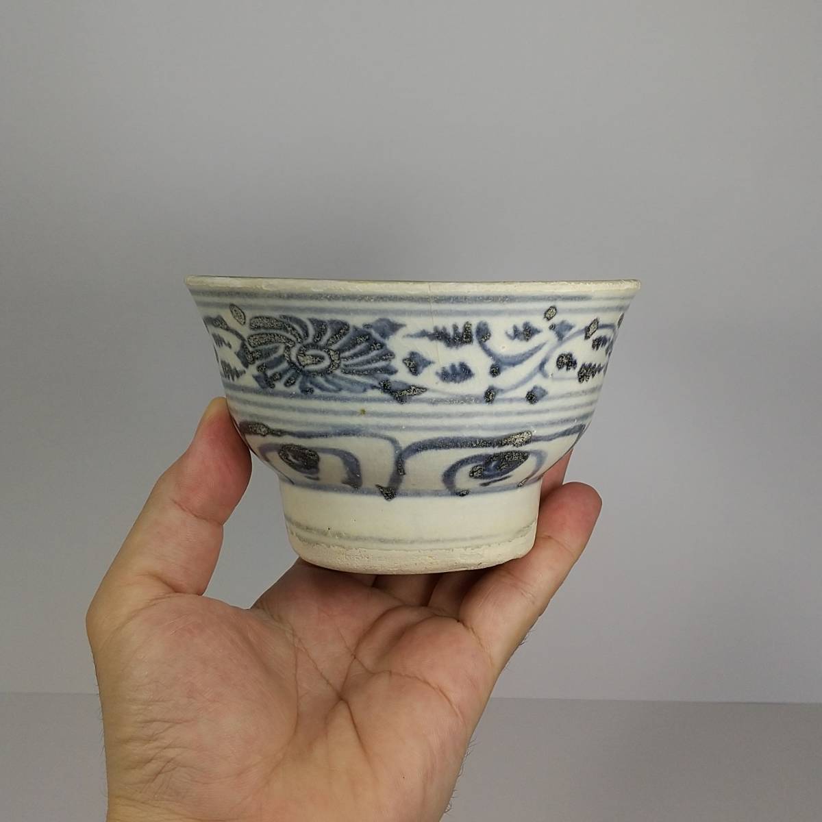 茶犬】安南染付唐草文茶碗 15世紀 ベトナム古陶磁 検 初期伊万里寛永染