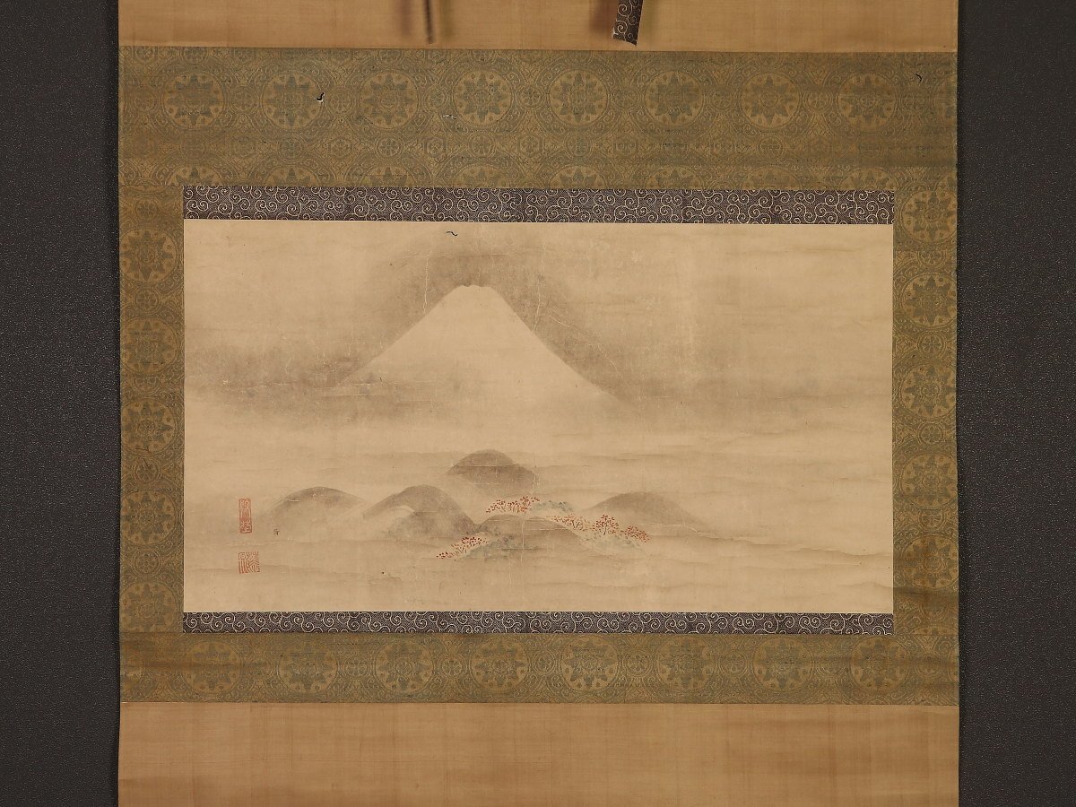 狩野尚信の子 模写伝来ek7933〈狩野常信〉大幅 | 秋景富士図 模写一灯