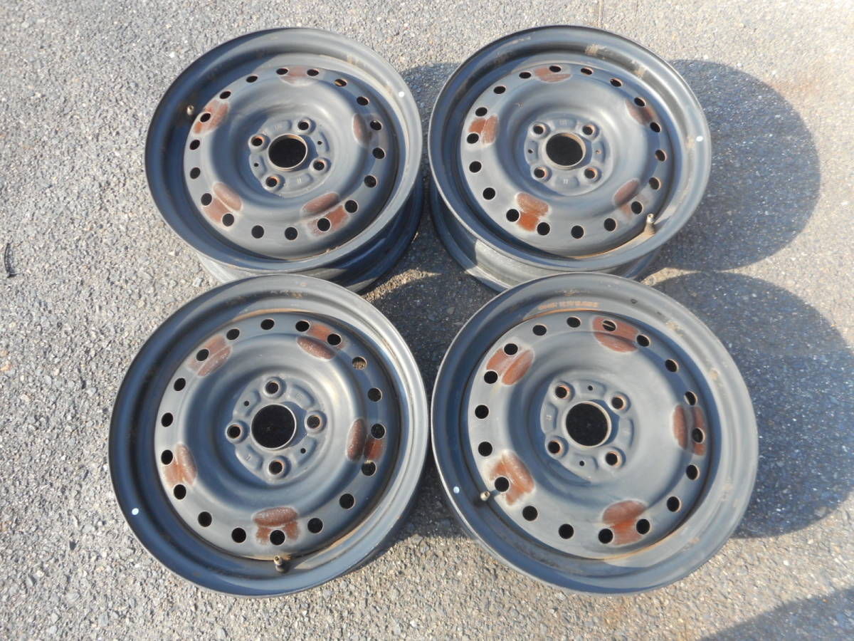 純正 スチールホイール 鉄チン 5J 14インチ +45(実測) PCD100-4穴 ハブ径54㎜ 刻印:UR 4本セット 送料安い