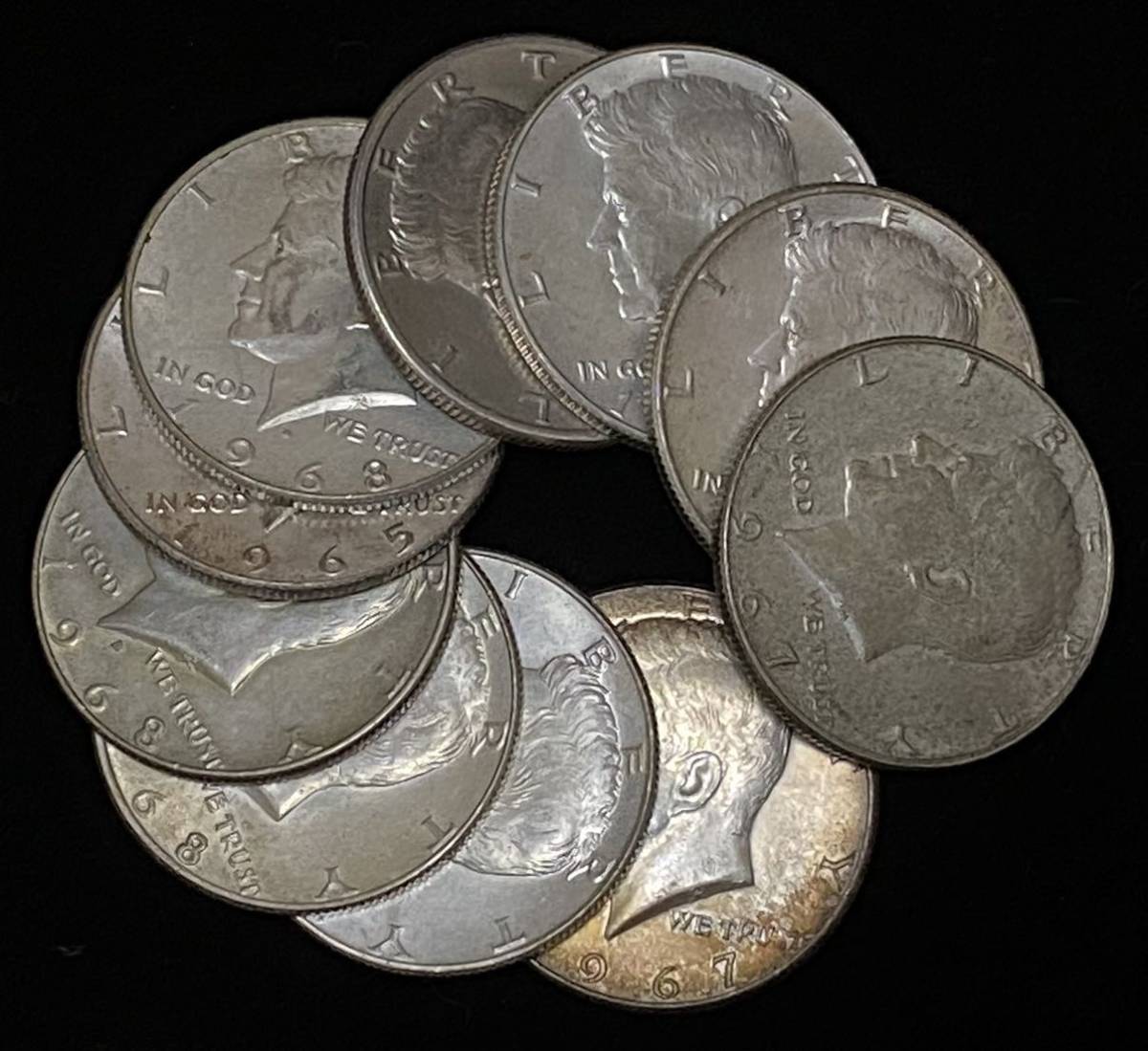 Yahoo!オークション -「1965 アメリカ ケネディ 1/2ドル 1965年~1971年 10枚 まとめ