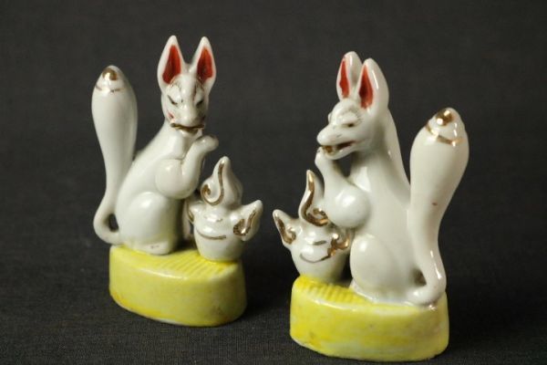 蔵出し お稲荷 お狐様 一対◇お稲荷さん/きつね/キツネ/東洋彫刻/仏教 