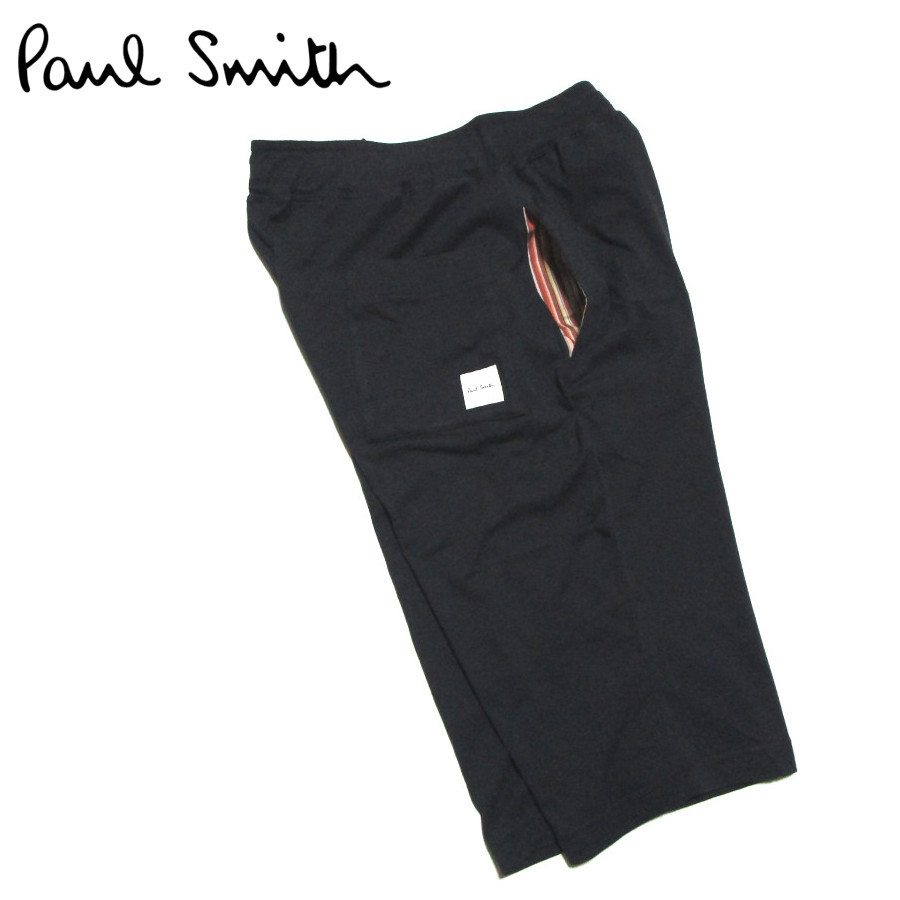 新品【 ポールスミス 】ライトハーフパンツ　シグネチャーストライプポケット　ブラック　サイズL　PAUL SMITH　HOMEWEAR