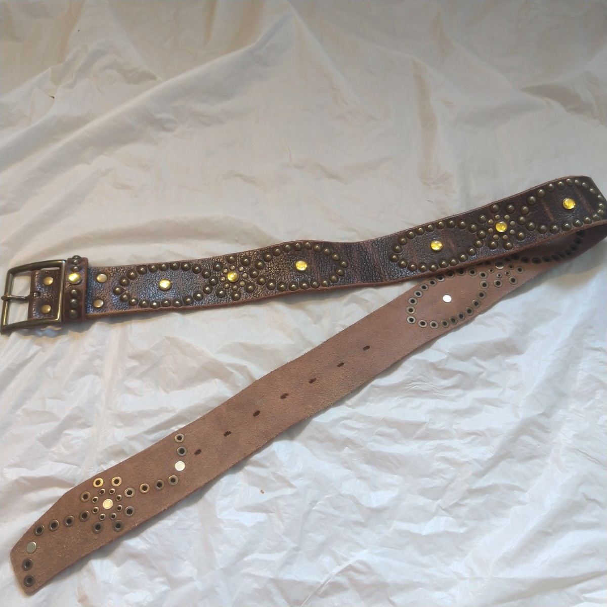 60s 70s 80s ヴィンテージ スタッズベルト 真鍮 ハトメ 四角バックル 