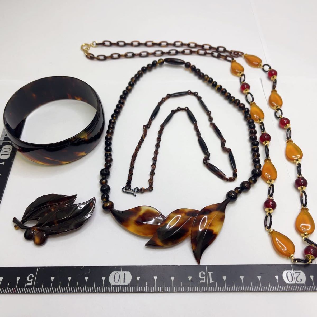 1円 ヴィンテージ レトロ べっ甲 本鼈甲 琥珀 アクセサリーまとめ 5点セット ネックレス ブローチ ブレスレット まとめて B1567