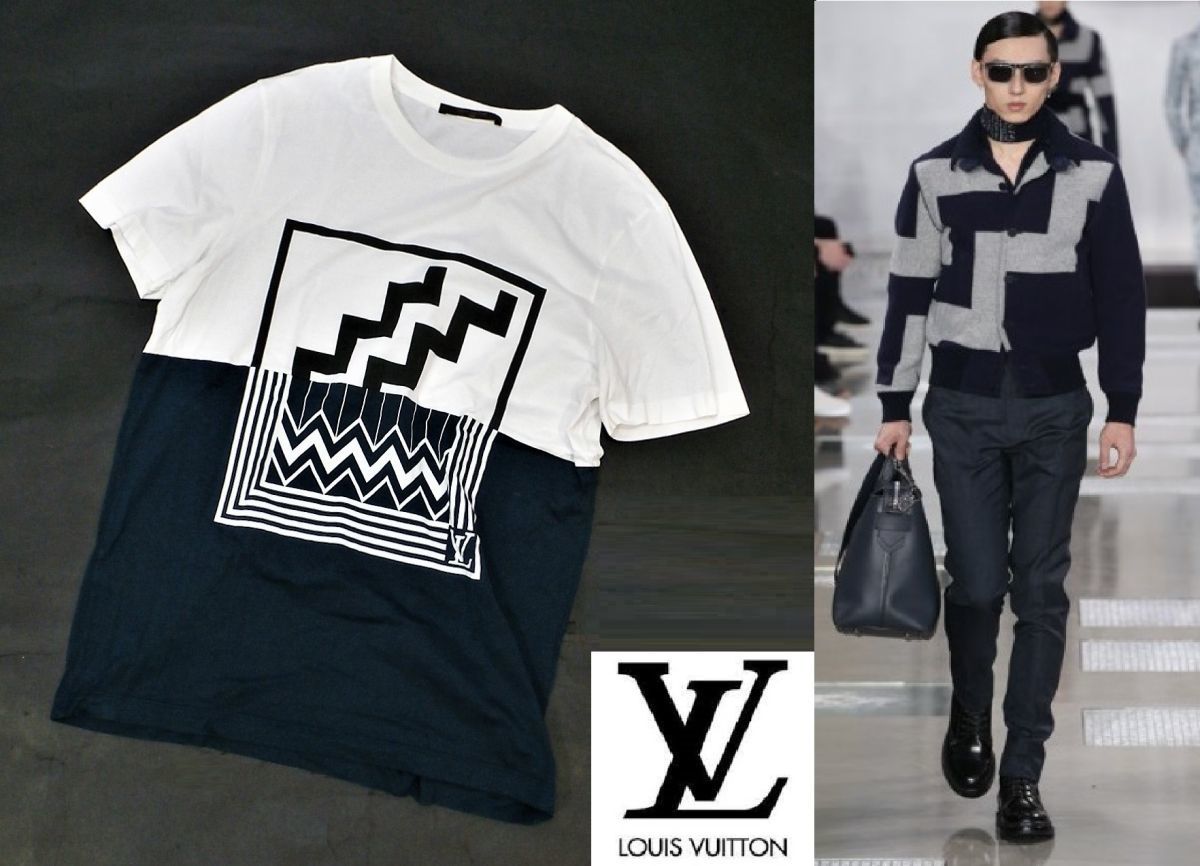 Louis Vuitton 幾何学模様 LV LOGO ドッキング 半袖Tシャツ ルイ 
