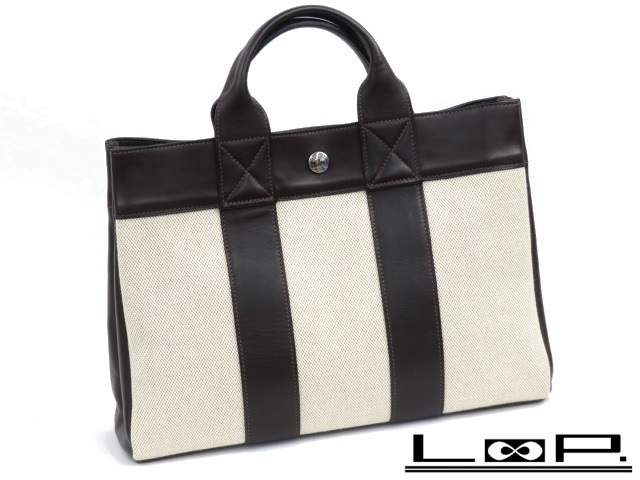 ■美品■　エルメス フールトゥ PM ハンド バッグ ダークブラウン アイボリー □L刻 【17216】
